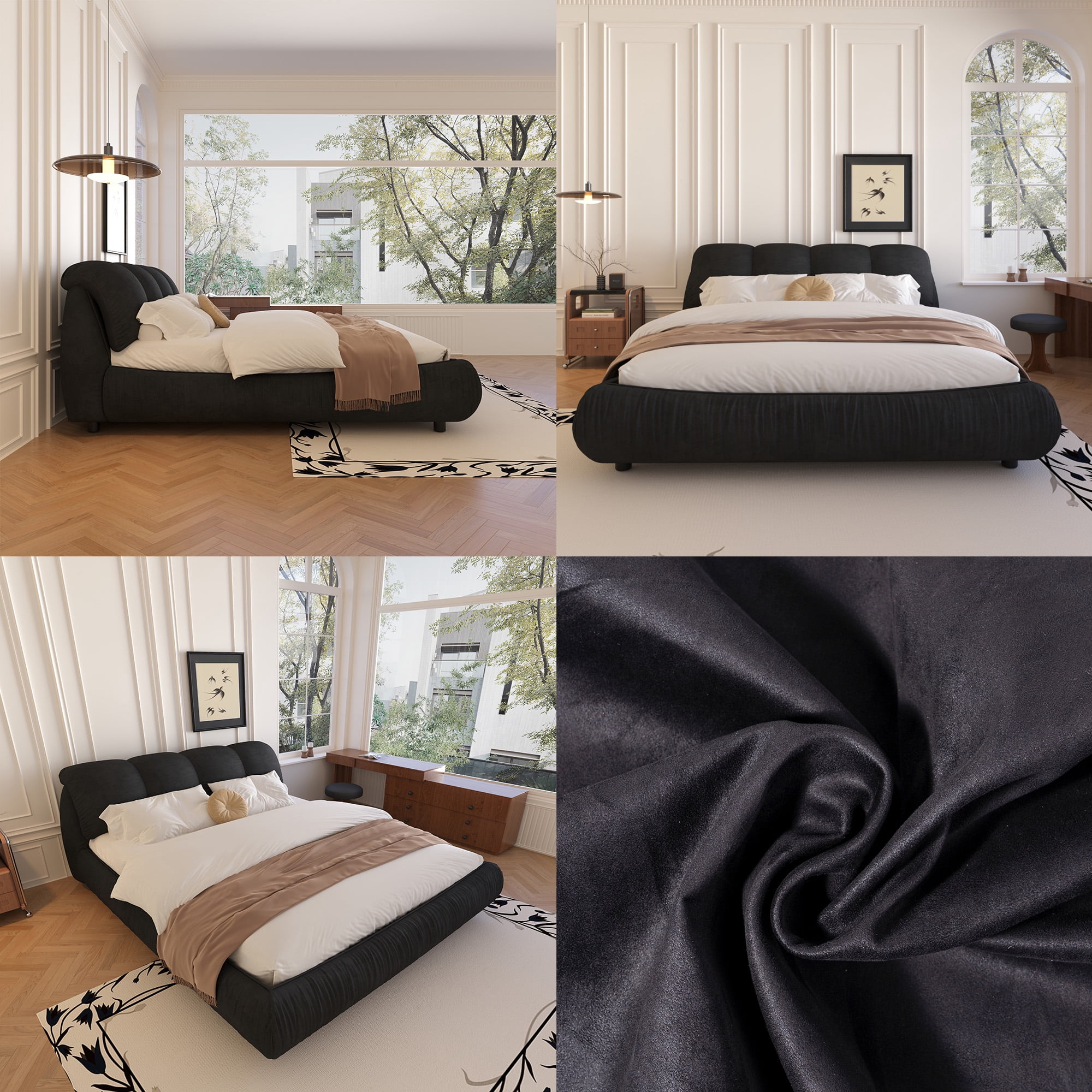 Soft Queen Bed Frame With Headboard,Upholstered Platform Bed Frame With Oversized Padded Backrest And Solid Wood Frame For Bedroom,Apartment Room,Black