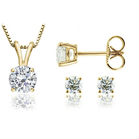 Chetan Collection 0.75 Carat T.W. Diamond 10kt Yellow Gold Round-Shape Pendant and Earring Set