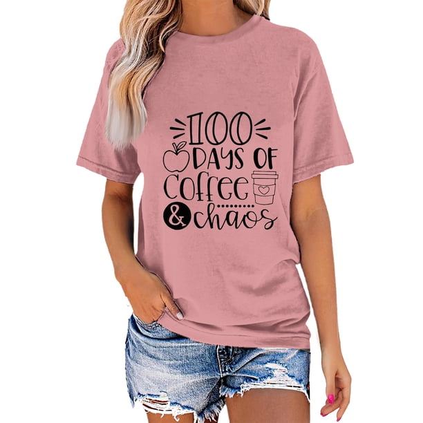 Blusa de Manga Corta Cuello Redondo Impreso Señoras Casual Top, Blusa Ligera de Poliéster para el Trabajo, la Fiesta Y Toda la Temporada de Uso Diario