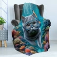 thumbnail image 3 of Ambesonne Nautical Fleece Throw Blanket Diver Cat in the Ocean 50"x70" Turquoise Multicolor, 3 of 5