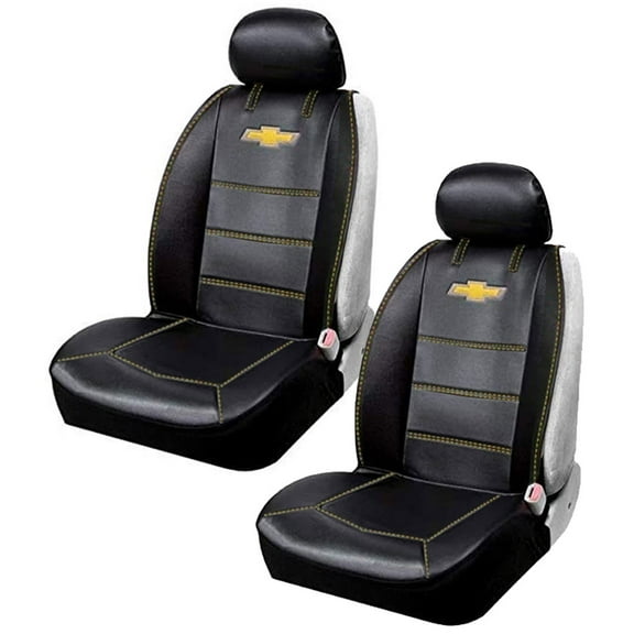 Chevy Bowtie Black Car Truck Suv 2 Front Synthetic Leather Deluxe Sideless Seat Covers Set