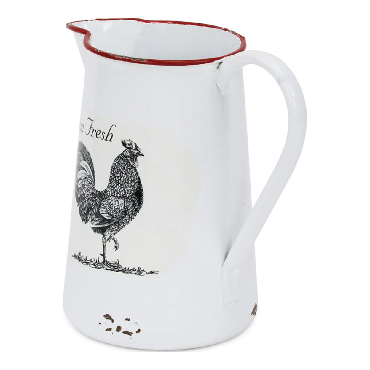 Cheungs 5021 White Lacquered Metal Pitcher Decor with Chicken Decal