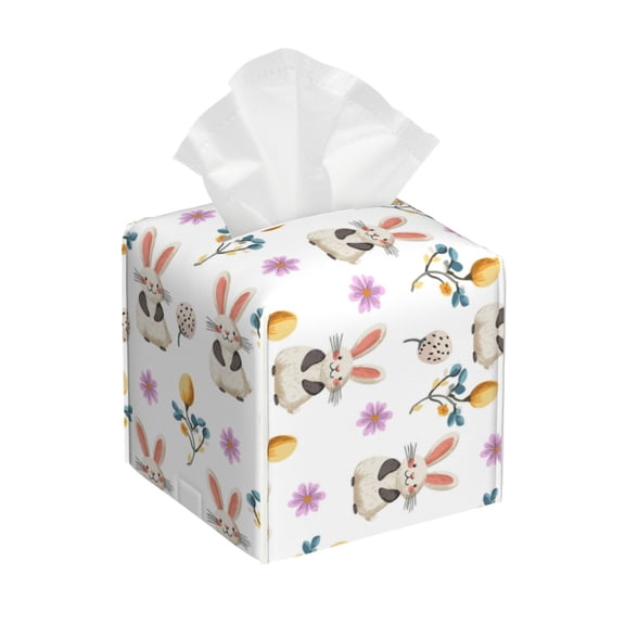 Rateoe easter Pattern Tissue Box Cover, Modern Square Decorative Leather Facial Paper Case Organizer Holder Dispenser 5X5X5''