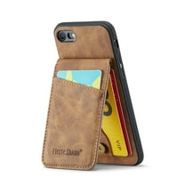 ELEHOLD for iPhone SE 2022 2020 / iPhone 7/ iPhone 8 Leather Wallet Case with Card Slots Magnetic Button Kickstand Function Full Body Protective Shockproof Cover,Brown
