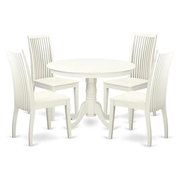 East West Furniture Hartland 5-piece Dining Set with Wood Seat in Linen White