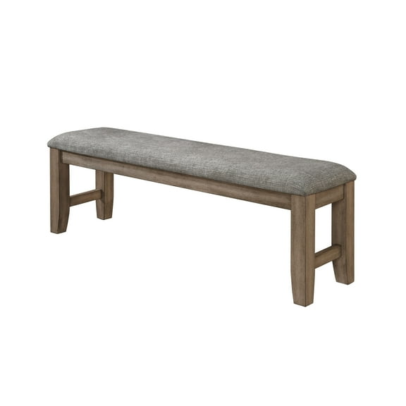 Harris Dining Bench, Gray Fabric, Brown Solid Rubberwood, 60 Inch