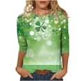 thumbnail image 1 of ZVAVZ T-Shirts Graphiques pour Femmes, Blouse Décontractée à Manches 3/4 Trèfle Chanceux, Grande Taille, Col Rond, Patchwork Printanier, Vert, G, 1 of 5