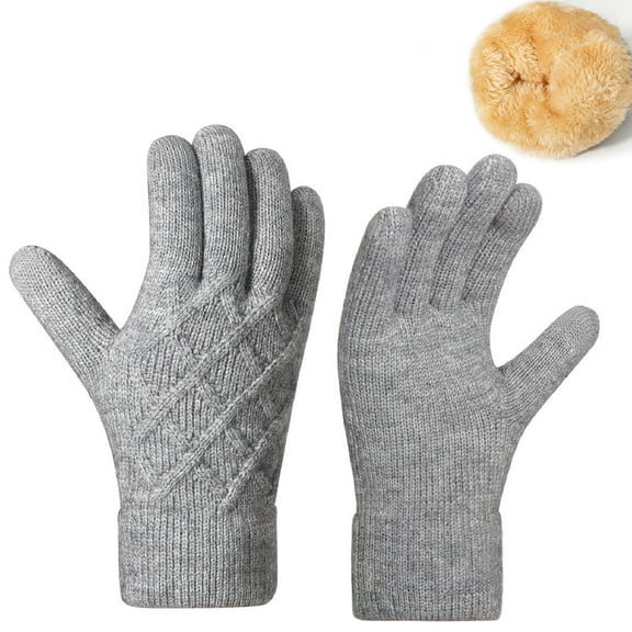 Nmnitkp Winter Warm Gloves with Touchscreen Fingers for Women, Thermal Thick Wool Fleece Knit Gloves for Cold Weather Gray