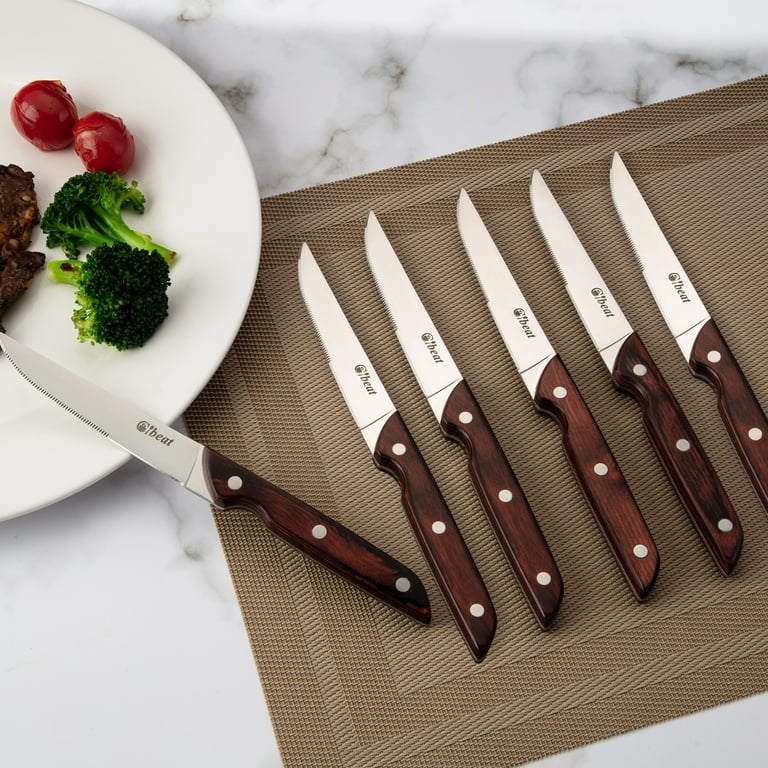 Steak Knives Set Stainless Steel 4pcs Non-Serrated Super Sharp Walnut  Handles 