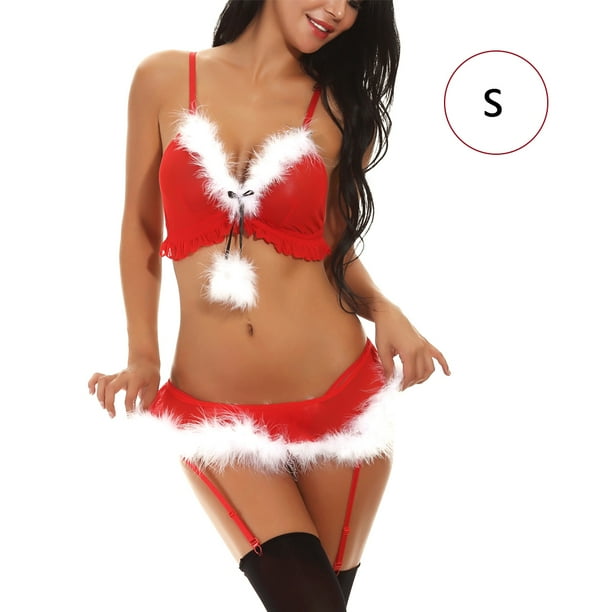 Ropa interior navideña Mujer Santa Correa Ropa de dormir Conjunto de camisola de encaje de malla sexy, S Inevent XX000065-01