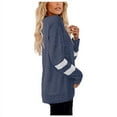 thumbnail image 4 of Haute Edition Female Women's Varsity Stripe Slouchy Long Sleeve T-Shirt Top, 4 of 5