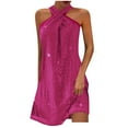 thumbnail image 2 of qolati Women's Halter Sequin Dress Sleeveless Flowy Mini Cocktail Party Dress Glitter Sparkly A-Line Short Dress Party Dresses Hot Pink L Holiday Outfits, 2 of 9