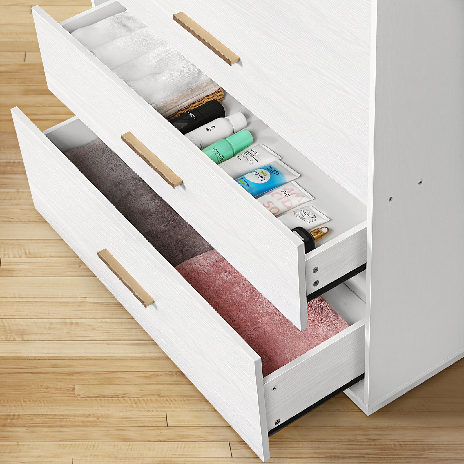 Oumilen 5 Drawer Wood Lift Top Dresser with Inside Mirror, White