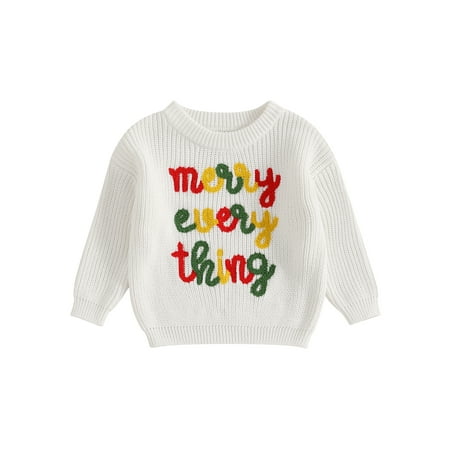 

Wilcliar Toddler Girls Boys Sweater Christmas Clothes Letter Embroidery Long Sleeve Pullovers Tops