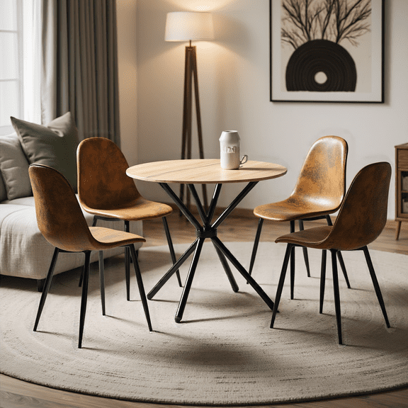 Homy Casa 5-Piece Round Dining Table Set, 31.5" Bistro Table with 4 Faux Suede Dining Chairs, Brown