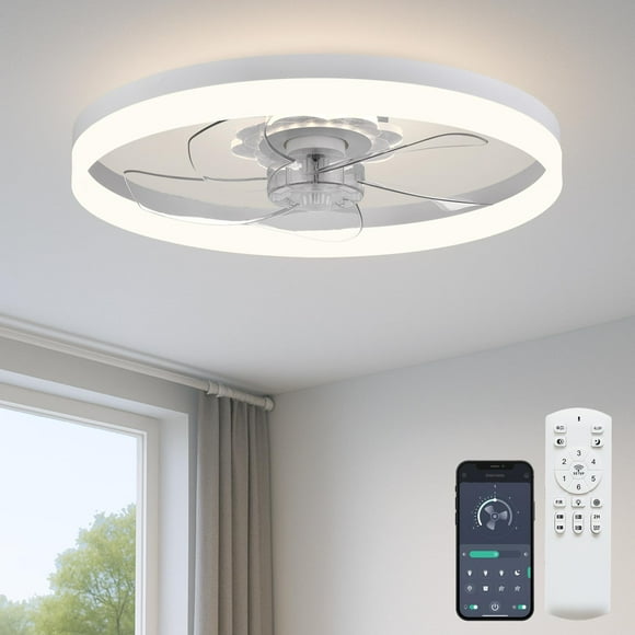 Ventilador de techo Fszdorj de 20" de montaje empotrado con LED y 6 velocidades silencioso