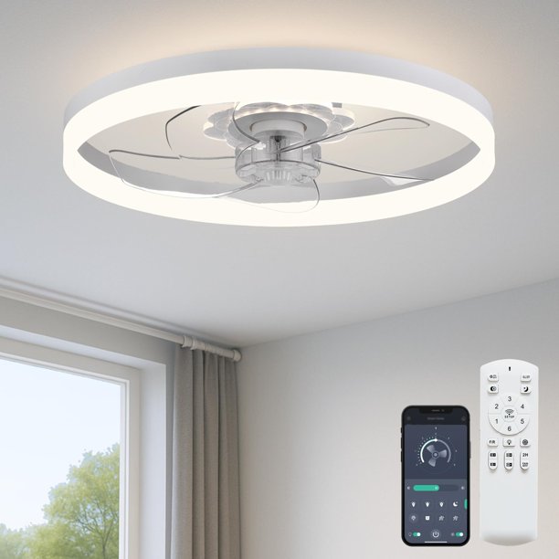 Ventilador de techo Fszdorj de 20" de montaje empotrado con LED y 6 velocidades silencioso