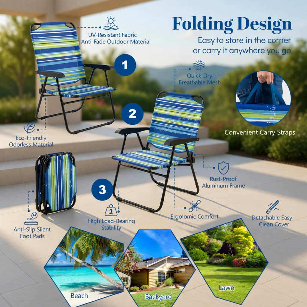 Hommoo Foldable Face-Down Tanning Chair with Adjustable Backrest, 3 Removable Pillows & Face Hole, Blue & Green