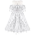 thumbnail image 2 of Vestido de Niña Blanco con Hombros Descubiertos con Lentejuelas y Borlas Estilo Flapper para Fiesta y Certamen 6 Años, 2 of 13