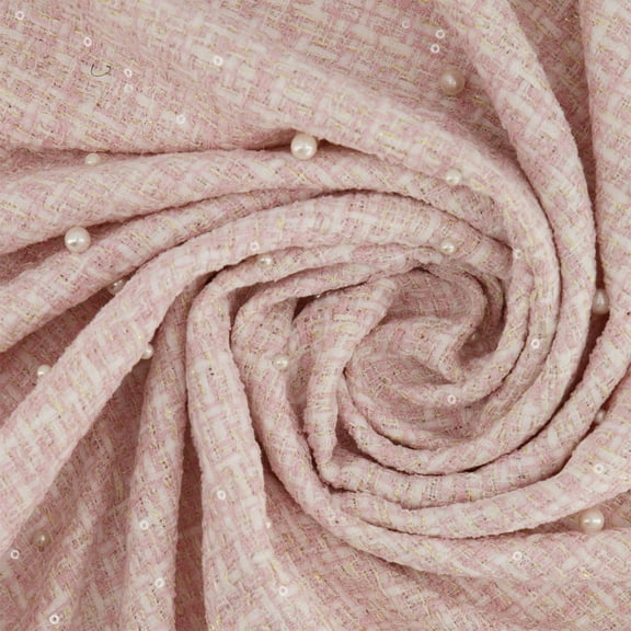 Zelouf Celia Boucle With Sequins And Pearls  , Sewing, DIY, Crafts Fabric by the Yard, Rose/ivory/clear, 3 Yard