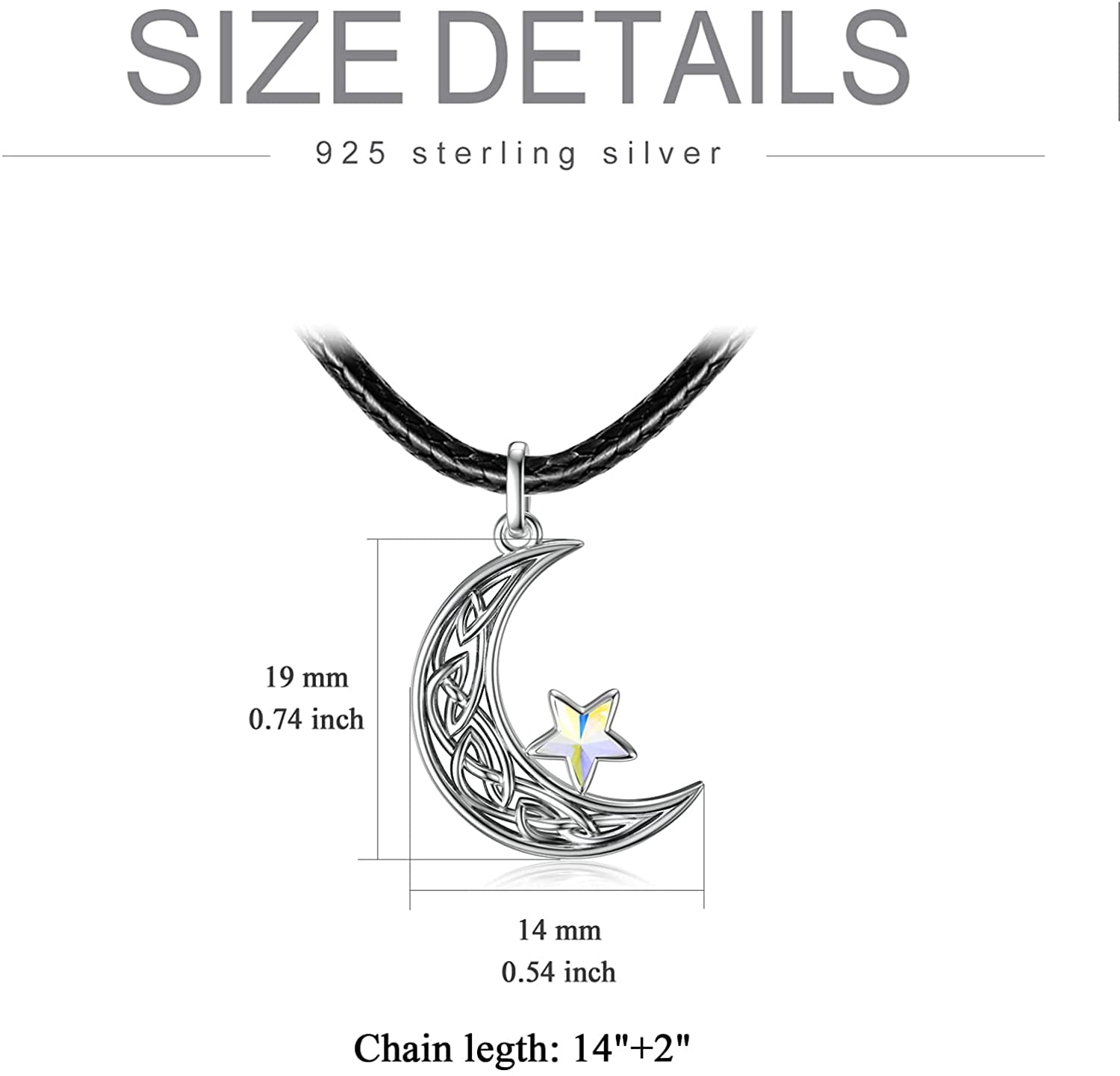 AOBOCO Sterling Silver Crescent Necklace with Leather Chain Anniversary Birthday Mothers Day Gifts Jewelry Gifts for Women