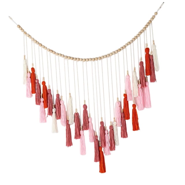 Tapiz tejido de macramé con borlas, adornos de fondo bohemios, decoración para colgar en la pared Rojo