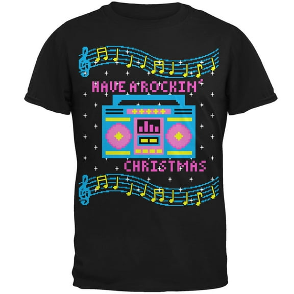 Old Glory Mens Retro Boombox Music Have a Rockin' Ugly Christmas Sweater Short Sleeve T Shirt
