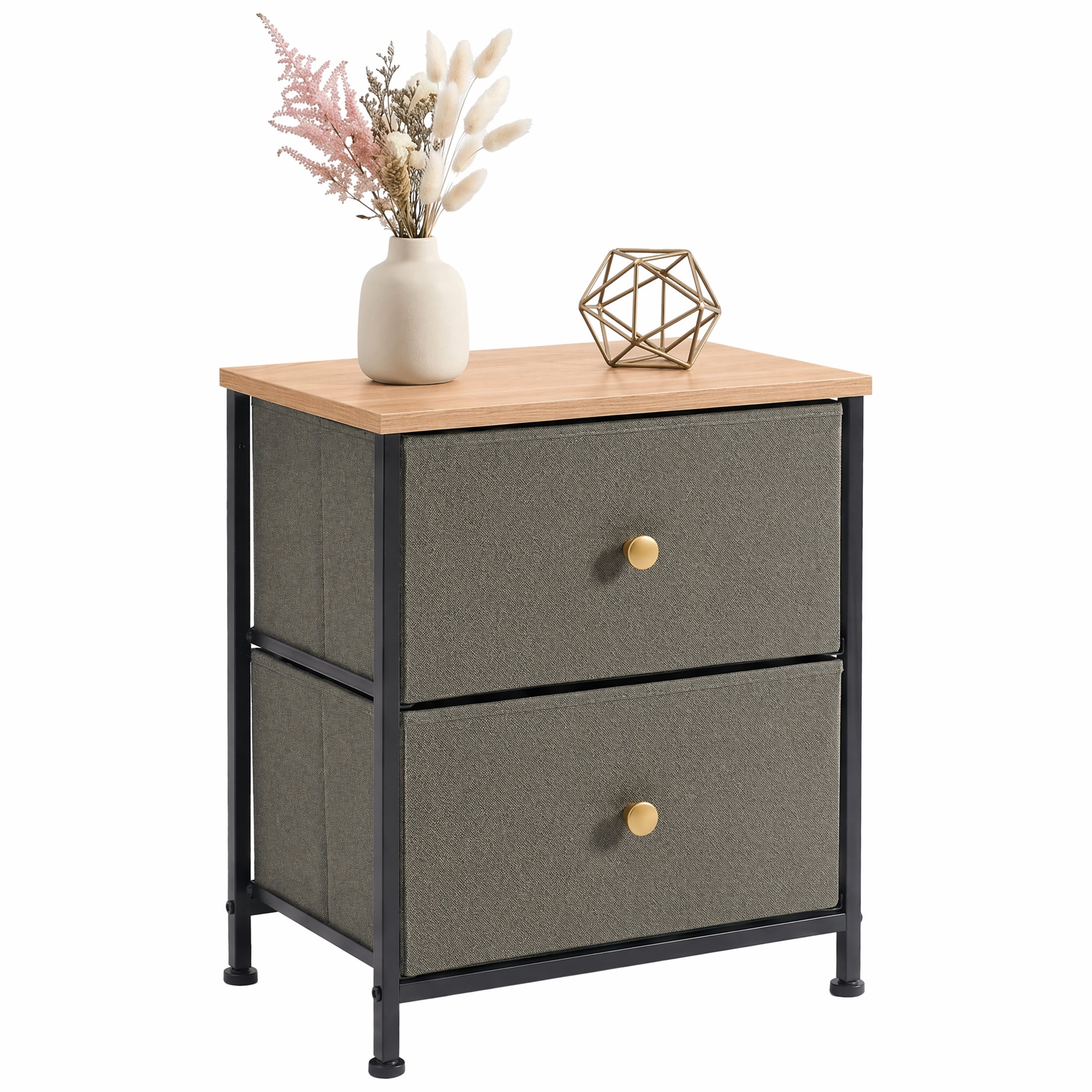 Double Drawer Bedside Table for Bedroom Living Room Storage