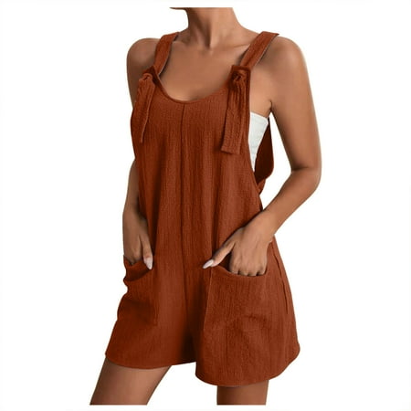 

Wenini Summer Savings Clearance Sets Women s Jumpsuits Rompers for Women Summer Comfortable Casual Suspender Shorts Solid Color Overalls with Pockets Pants # Lightning Deals Brown XXXXL