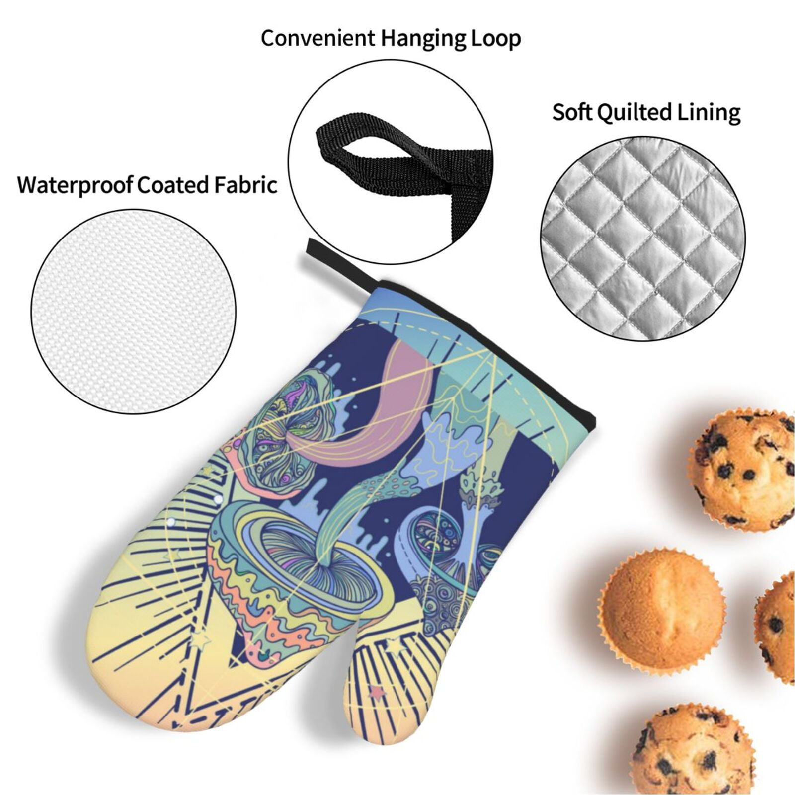 Magic Mushrooms Geometry Psychedelic 4Pcs Oven Mitts and Pot Holders Sets Oven Kitchen Gloves Hot Pads for Cooking BBQ Baking Grilling