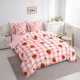thumbnail image 3 of jejeloiu Kawaii Strawberry 7-Piece Twin Bedding Sets,Red White Geometric Plaid Bedding Comforter Set For Girls Kids Reversible, 3 of 8