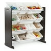 Humble Crew Espresso Toy Storage Organizer with 12 Plastic Storage Bins, Espresso/White