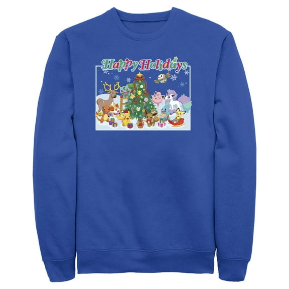 Men's Pokemon Happy Holidays Crew  Sweatshirt Royal Blue X Large