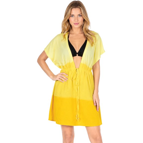 HAPPY BAY Women's Loose Swimsuit Swimwear Cover Ups Mini Kimono XL-XXL Yellow_AC473