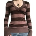 thumbnail image 7 of Women Long Sleeve Sweater Knit Pullover Shirts Casual Sweater Female Peach-heart Neck Striped Fashion Tops, 7 of 7
