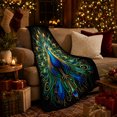 thumbnail image 3 of Peacock Feather Blue Gold Design, Cozy Friendship Quote Scene, Warm Flannel Blanket for Living Room and Reading Nook, Art Lovers Friendship Gift, Artistic Home Decor, 3 of 8