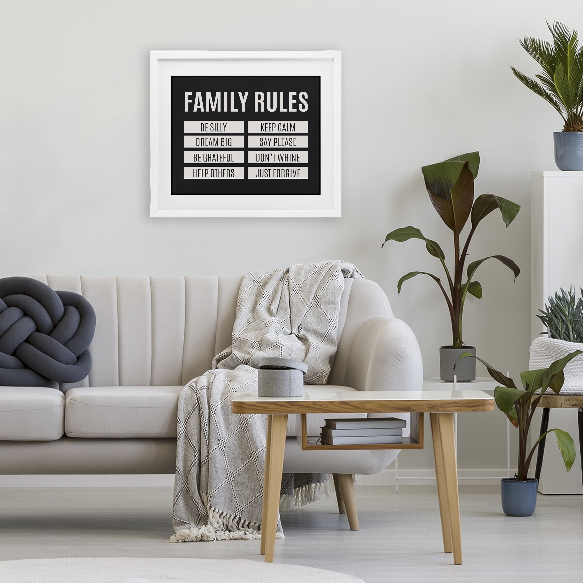 Stupell Industries Family Rules Simple Black White Framed Print Under Glass, design by SD Graphics Studio