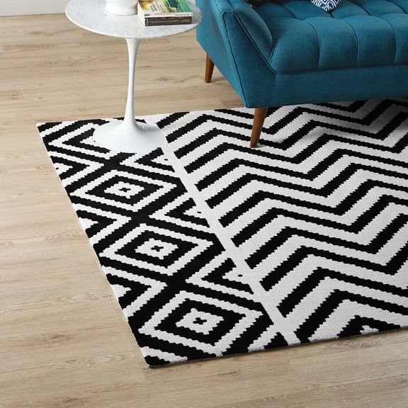 Modway Ailani Geometric Chevron / Diamond 8x10 Area Rug in Black and White