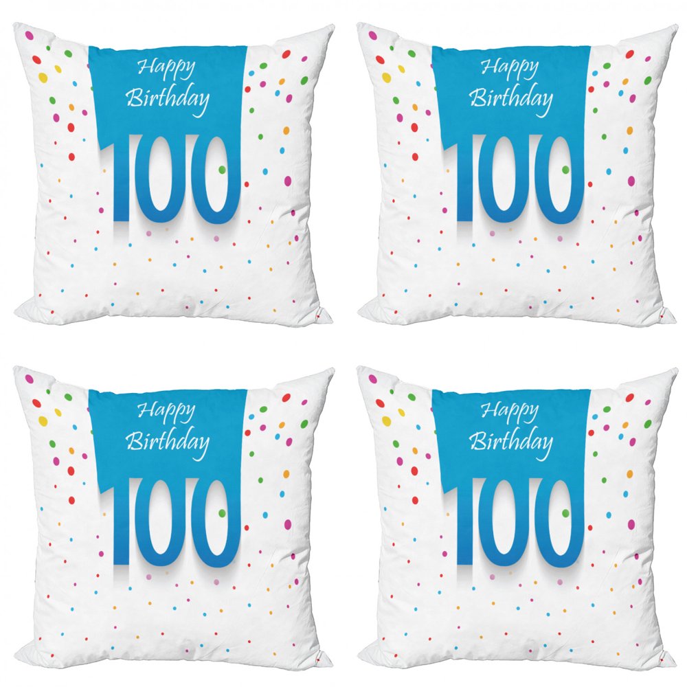 100th Birthday Throw Pillow Cushion Case Pack of 4, Party Themed Wish