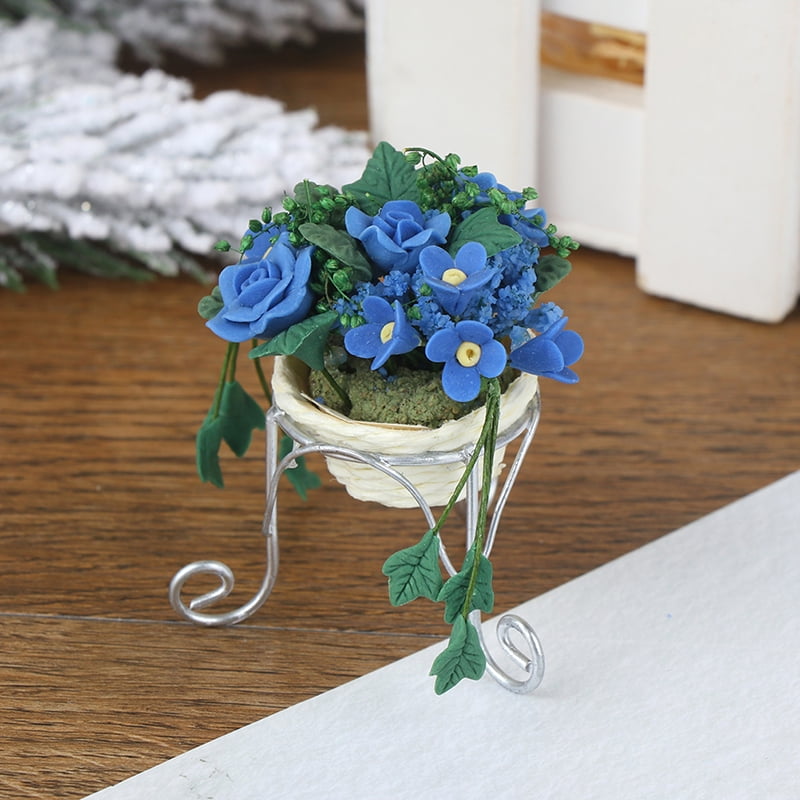 1:12 Dollhouse Miniature Blue Flower Pot with Stand Doll House Accessories De Nj 