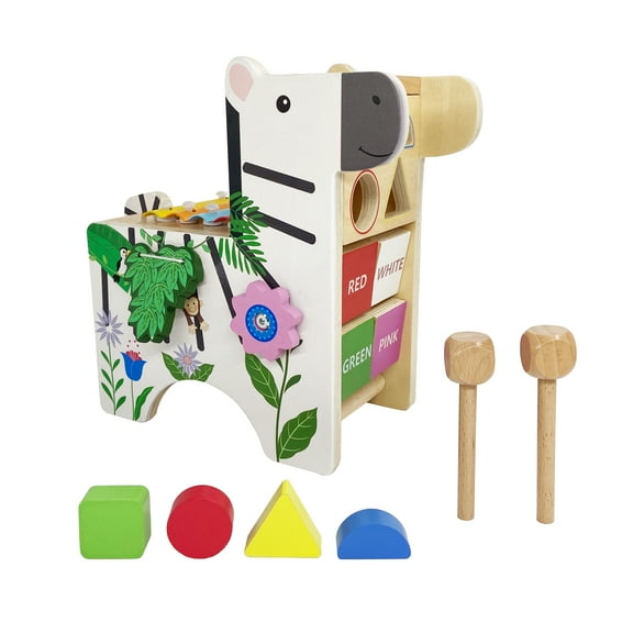 Teamson Kids Toddler Zebra Activity Wooden Play Center with Xylophone, Developmental and Educational Learning Play, Kids and Toddler Playroom, Multi