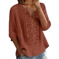 thumbnail image 6 of 2026 Embroidered Linen Tops for Women 3/4 Sleeve Boho Peasant Shirts Casual Gauze Clothes for Summer Beach,Brown,XL, 6 of 8