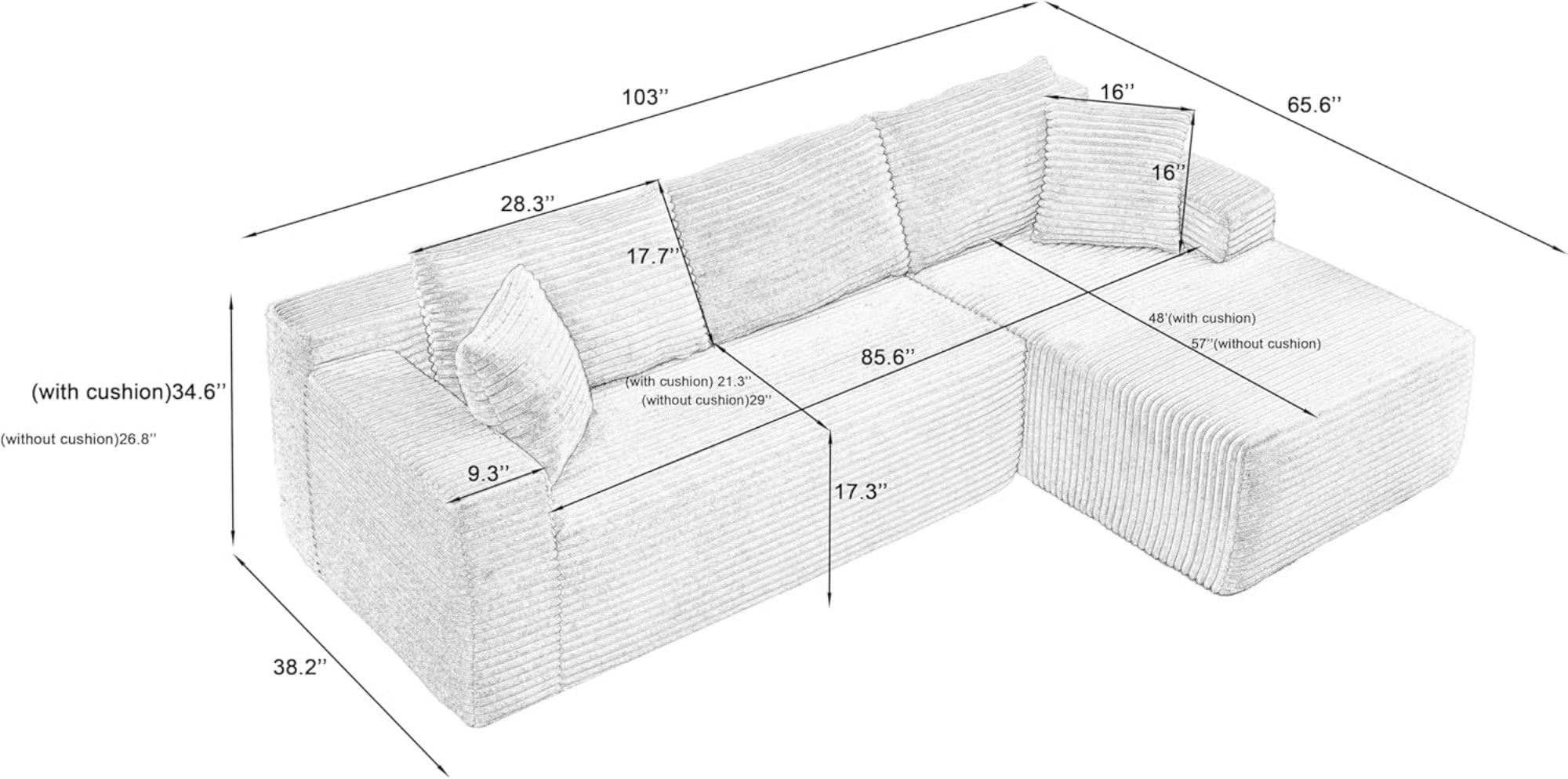 Sailvan L-Shaped Cloud Sectional Sofa with Deep Seat,No Assembly Required,Modular Couches Sleeper