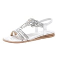 thumbnail image 2 of Mostsola Women Rhinestone Sandals T-Strap Bohemian Beaded Flat Sandals Elastic Ankle Strap, 2 of 9