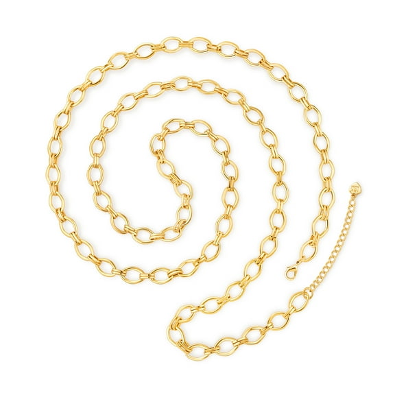 Aobei Pearl 18K Gold Plated Long Chain Necklace for Women Chunky Hollow Rhombus Chain Link Necklace Adjustable Geometric Open Chain Layering Jewelry 33.5” 2”