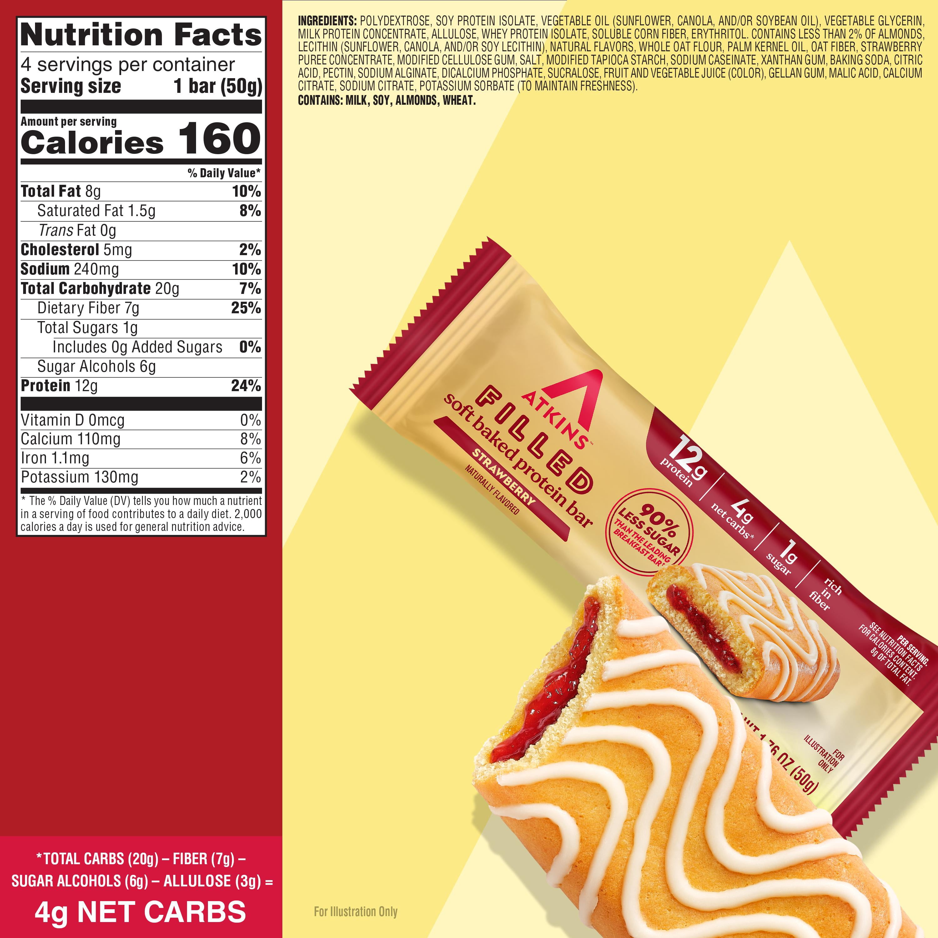 Atkins High Protein Bar, Filled Bars, Strawberry Flavor, 4 Count