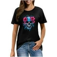 thumbnail image 3 of Women's Morbid Floral Skull Tee - Vintage Sugar Skull Graphic T-Shirt | Plus Size Loose Fit Gothic Tops for Women & Teens, 3 of 4