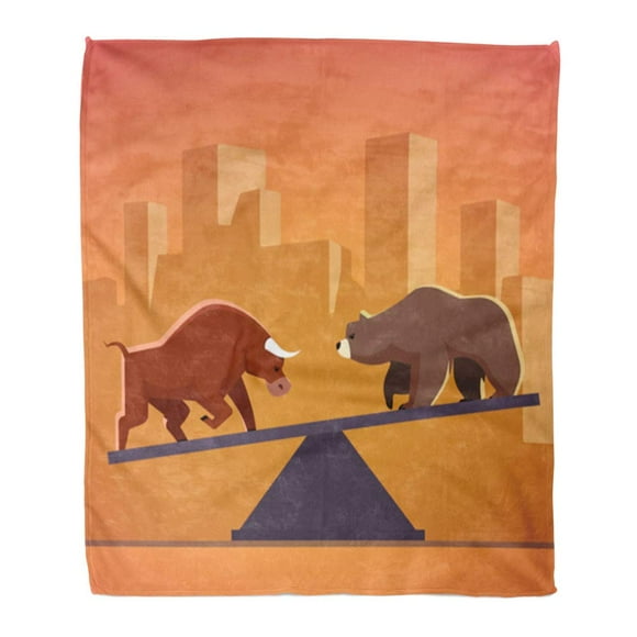 JSDART Throw Blanket Warm Cozy Print Flannel Stock Market Bulls and Bears Battle Metaphor Exchange Trading City Downtown Comfortable Soft for Bed Sofa and Couch 50x60 Inches