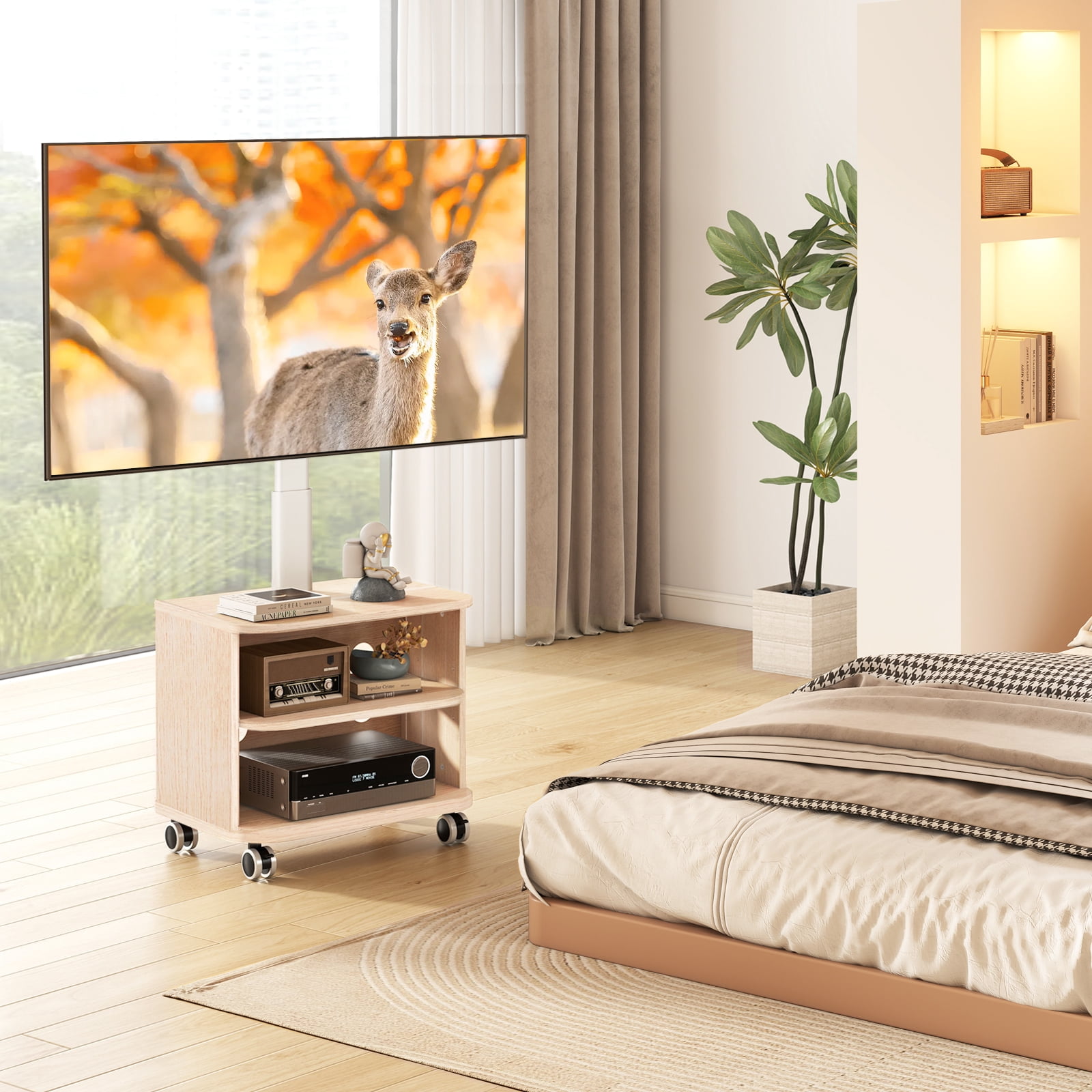 TAVR Furniture Rolling TV Stand with Wheels for 23-65 inch Screen, Universal Swivel Adjustable Storage TV Stand with Mount
