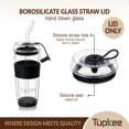 thumbnail image 2 of Tupkee Glass Straw Lid Black Double Wall Glass Tumbler, 14oz & 8oz Hand Blown Glass Travel Mug, 2 of 7